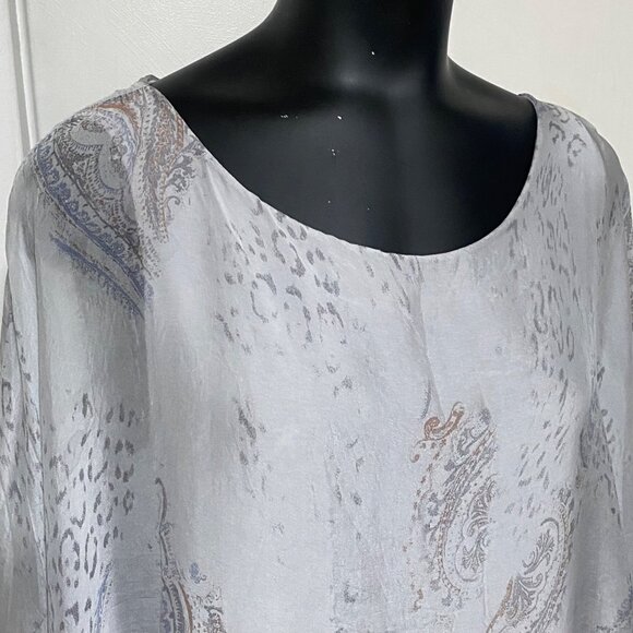 Meo Meli Made in Italy Tunic Top Paisley print Gray Dolman 3/4 Sleeve Size M - Picture 3 of 8